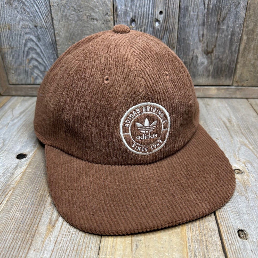 Adidas Originals Brown Corduroy Trefoil Logo Adjustable Strapback Baseball Cap